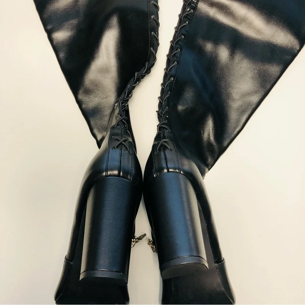 NEW CARVELA Black Second Skin wide-fit faux-leather over-the-knee boots sz 38.5